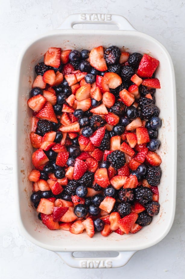 Fresh fruit in a baking pan.