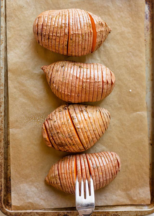 Potatoes halfway cooked.