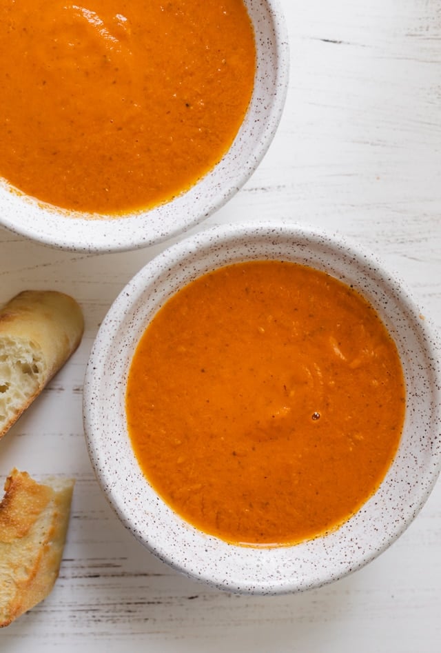 two bowls of tomato soup