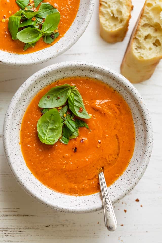 Roasted Tomato Soup with Fresh Tomatoes