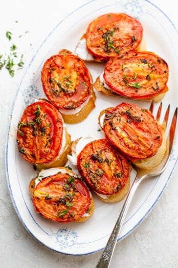 Final crostini with roasted tomatoes appetizer dish