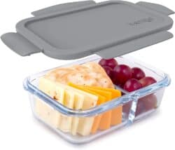 Bentgo Glass (Gray) – Leak-Proof, 3-Compartment Oven-Safe Glass Lunch Container