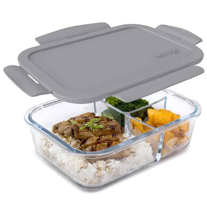 Bentgo Glass (Gray) – Leak-Proof, 3-Compartment Oven-Safe Glass Lunch Container