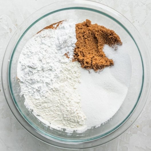 Dry ingredients in bowl before mixing.