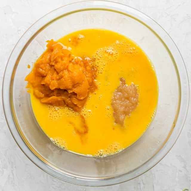 Wet ingredients in bowl before mixing.