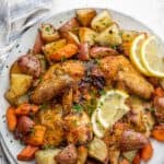 Spatchcock Chicken with potatoes and vegetables