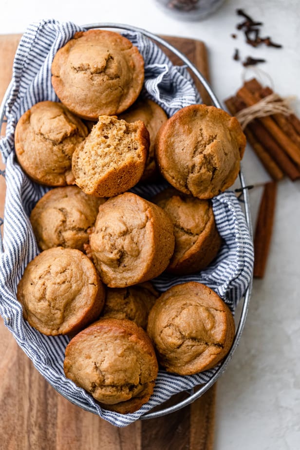 Basket of chai spiced vegan muffins