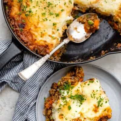 Small plate of the vegetarian shepards pie after being served