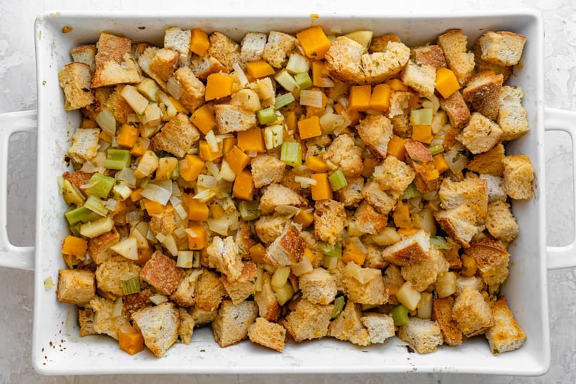 The vegetarian stuffing before being baked