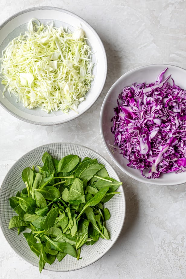 Shredded cabbage and spinach