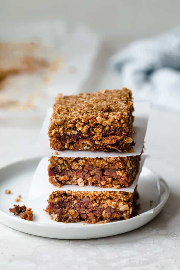 A stack of pecan date bars