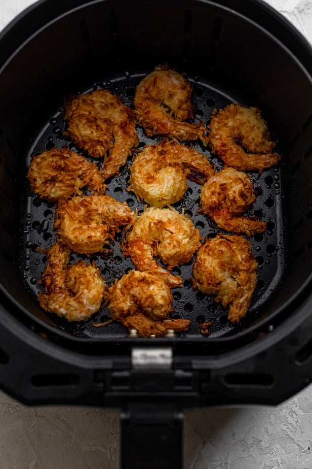 Breaded shrimp in the air fryer after cooking