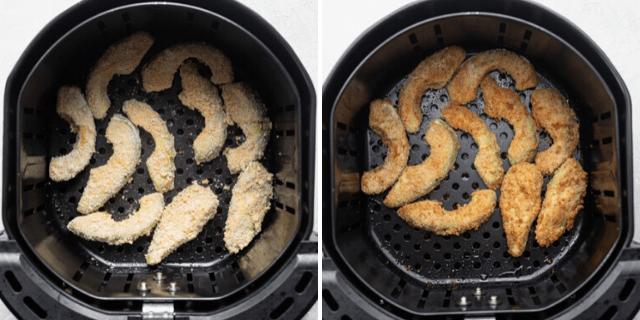 Making avocado fries in the air fryer - showing before and after