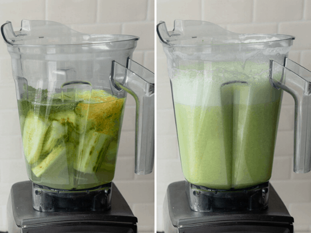 Process shots to show how to make the drink in the blender