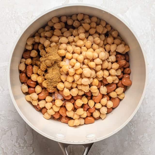Spices added to the pan.