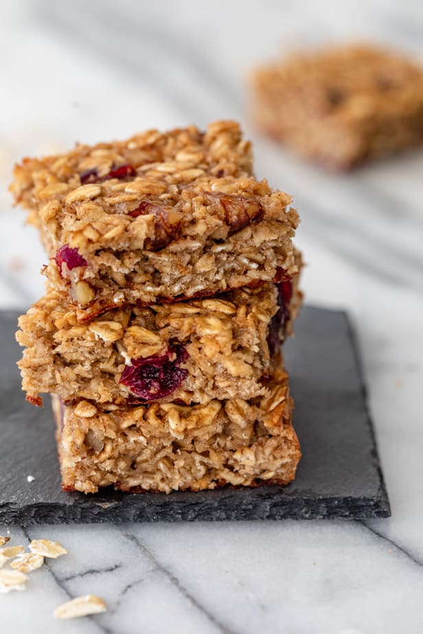 Oatmeal breakfast bars made with cranberries and walnuts