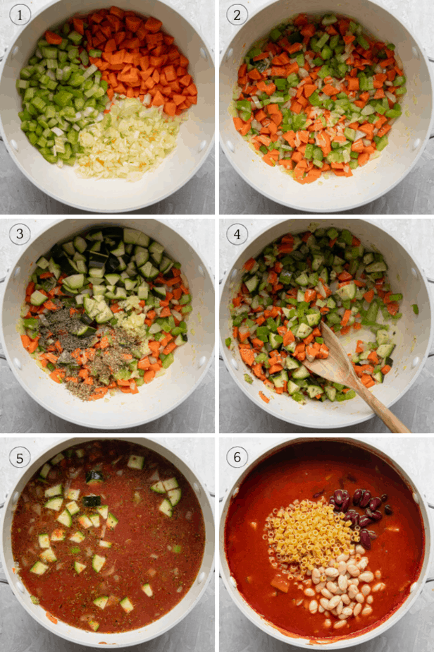 Process shots to show how to make the soup recipe