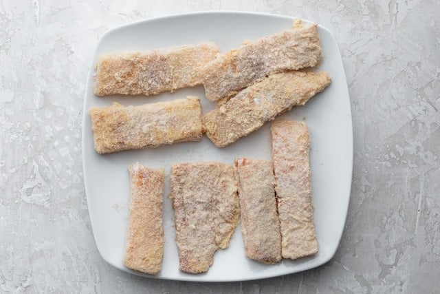 Breaded fish before frying in the air fryer