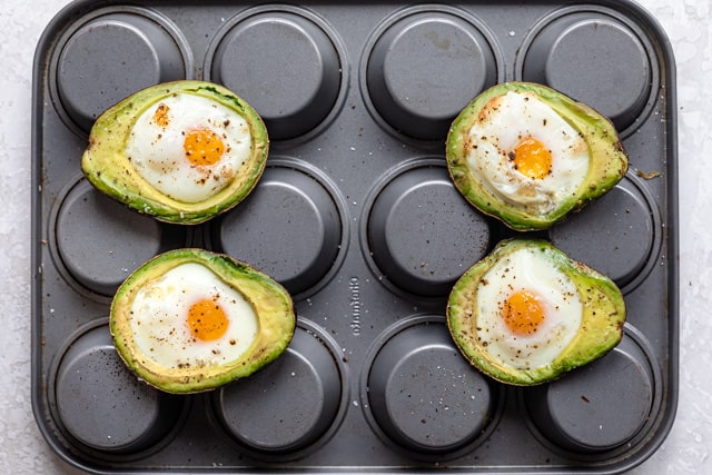 Eggs inside avocados after baking