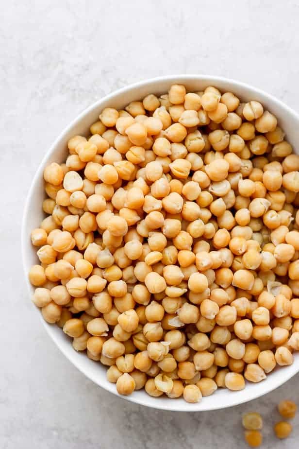top down shot of chickpeas in a bowl