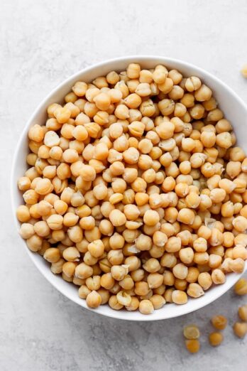 Large bowl of chickpeas after they've been cooked