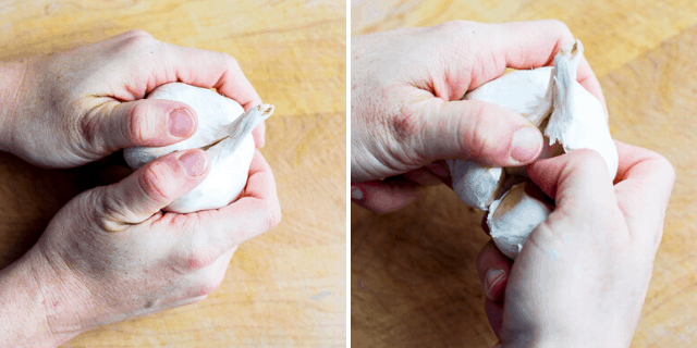 Process shots for how to peel garlic