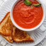 5 ingredient tomato soup with grilled cheese on the side