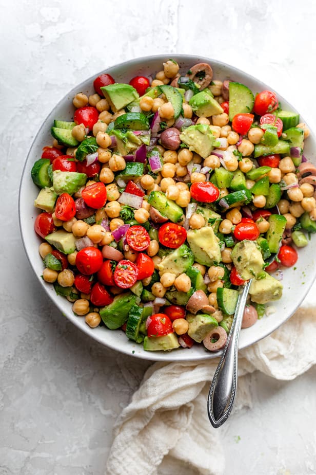 The finished chickpea salad ready to serve