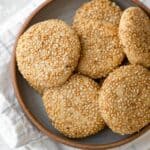 Honey Tahini Cookies covered with sesame seeds