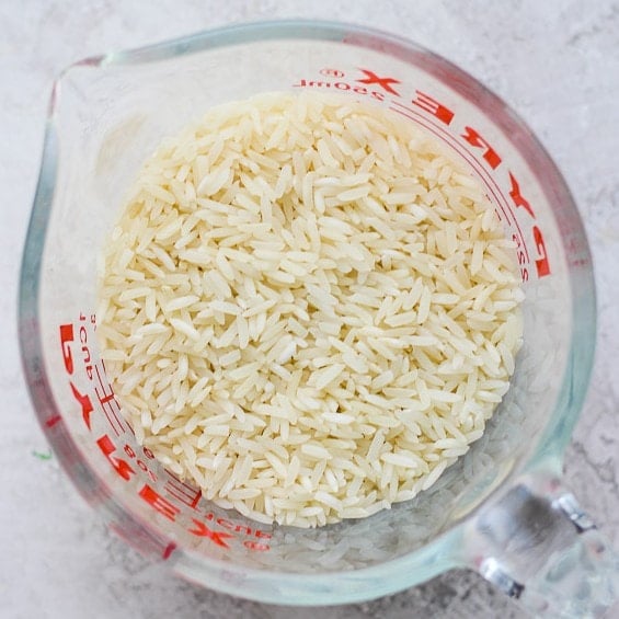 Rice measured in cup.