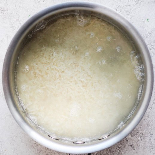 Rice covered in water.