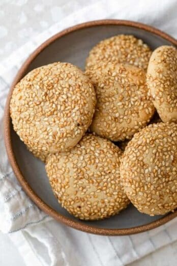 Honey Tahini Cookies covered with sesame seeds