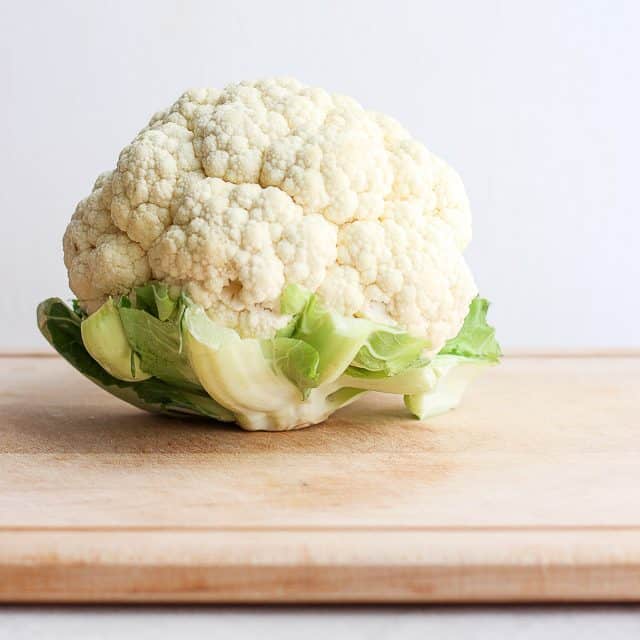 cauliflower on a chopping board