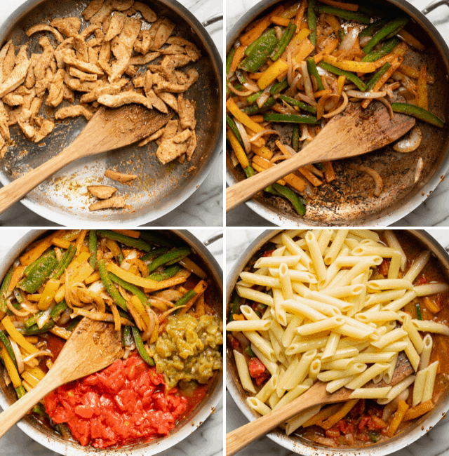 Four shots to show how to make the recipe in one skillet