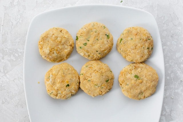 Patties formed and resting on plate before frying