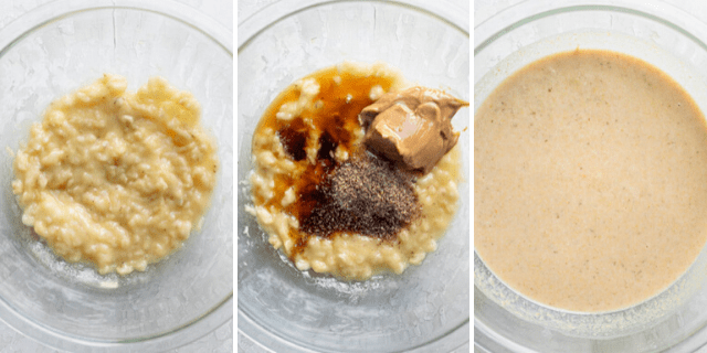 The wet ingredients mixed together in a glass bowl