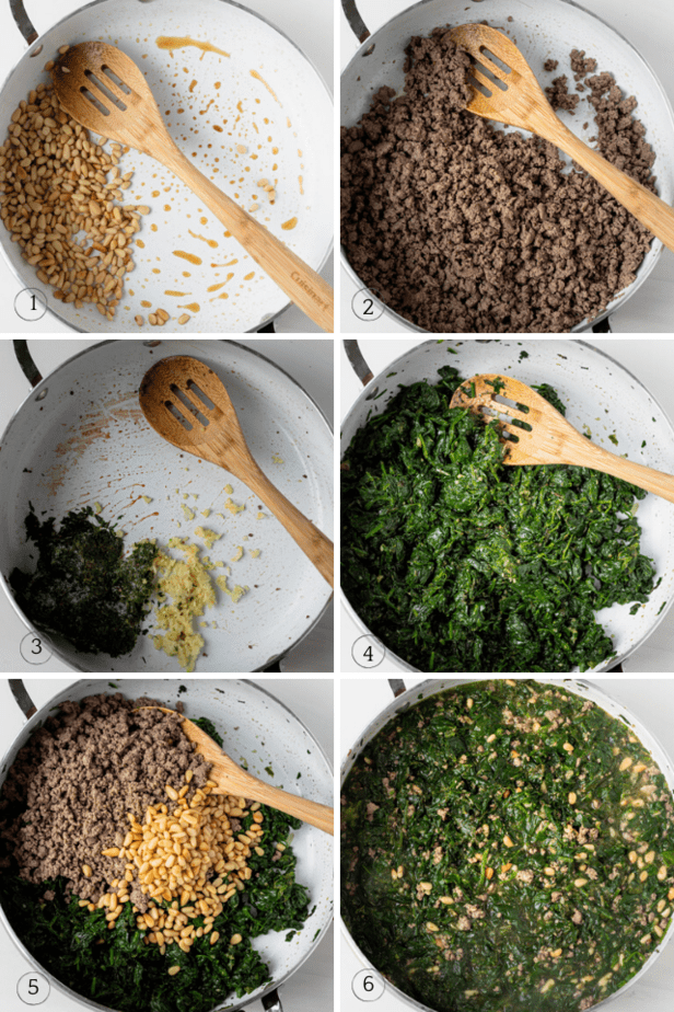 Process shots for how to make the recipe in one skillet