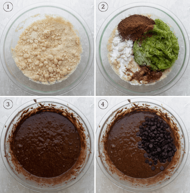 Four shots to show how to make the brownie mixture