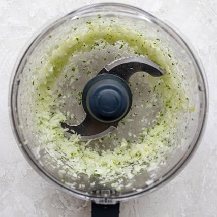 Onion after pulsing in processor.