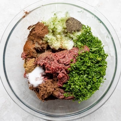 Kafta ingredients in a bowl before combining.