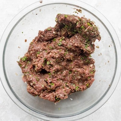 Kafta ingredients in a bowl after combining.
