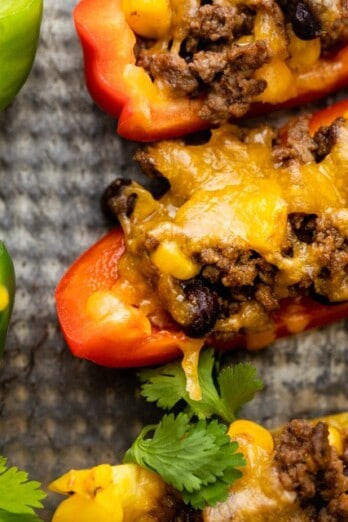 Bell pepper nachos on a baking rack.