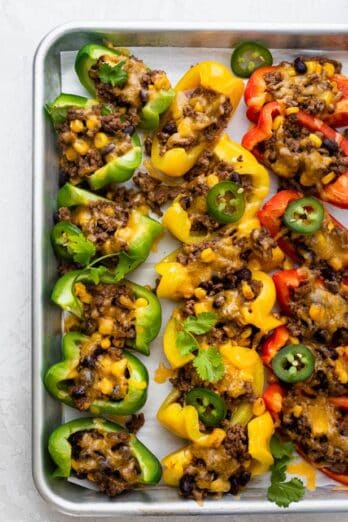 Loaded bell pepper nachos when they come out of the oven