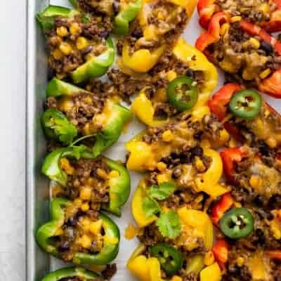 Loaded bell pepper nachos when they come out of the oven
