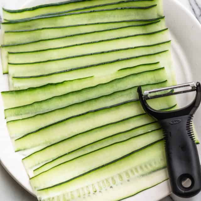 Cucumber sliced into long pieces.