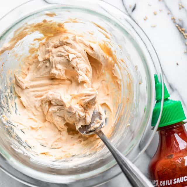 Sauce for sushi mixed together in a bowl.