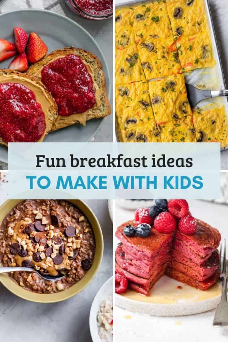 Collage of breakfast ideas to make with kids