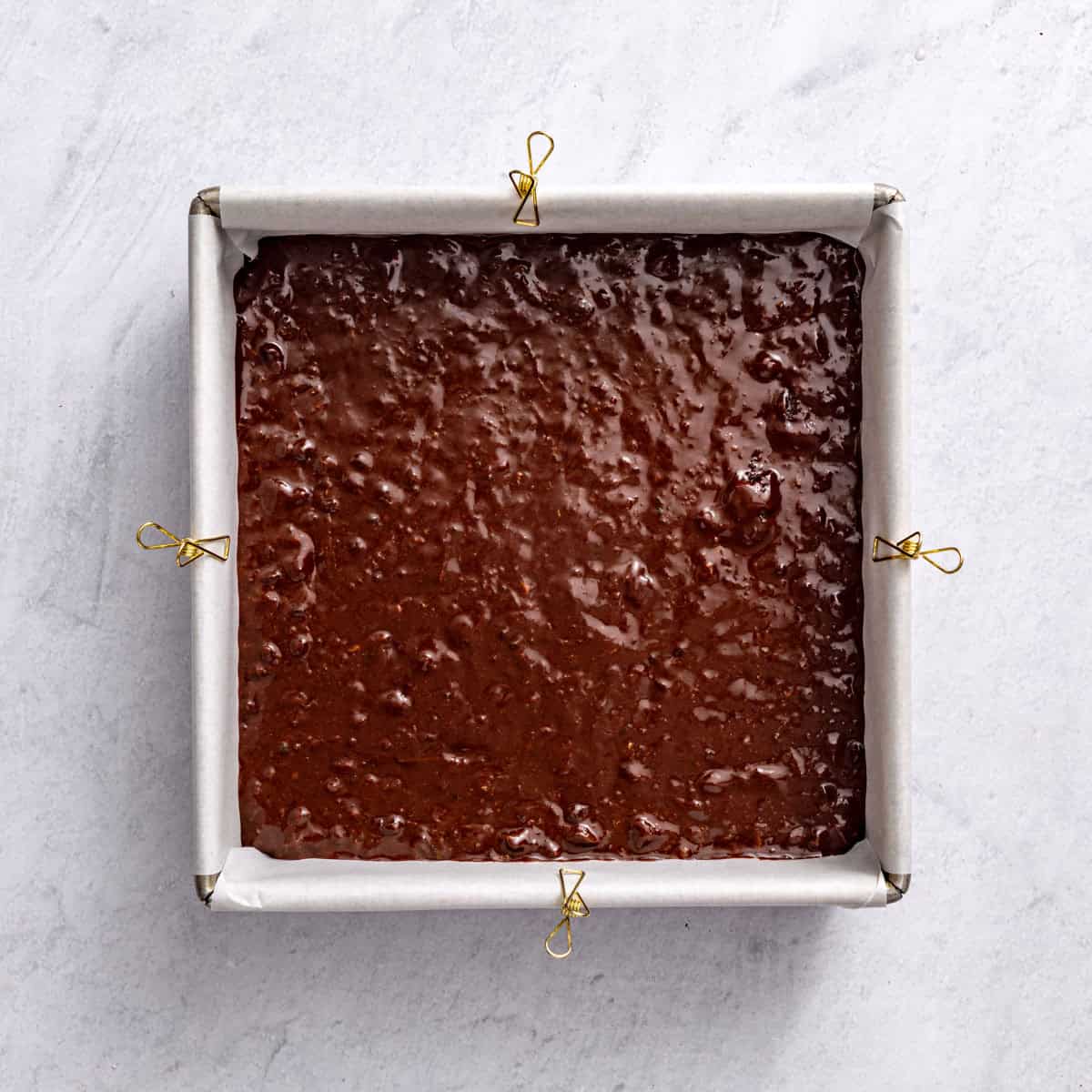 Batter spread into pan.