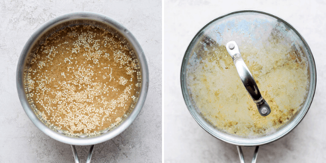 Process shots to show how to cook quinoa