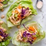 Close up of the buffalo chicken salad in iceberg lettuce